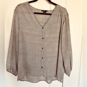 H&M white with black polka dot sheet blouse. Size 14. Long sleeves